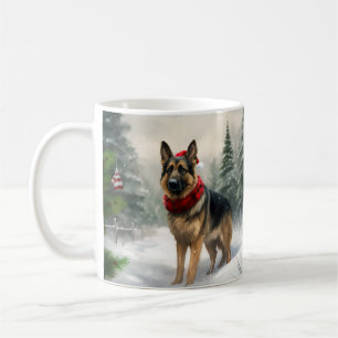 Mug Chien berger allemand en Noël de neige