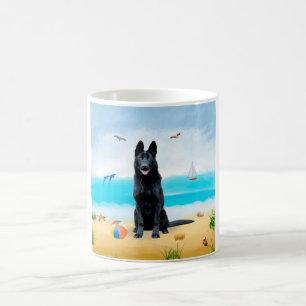 Mug Chien berger allemand noir sur la plage