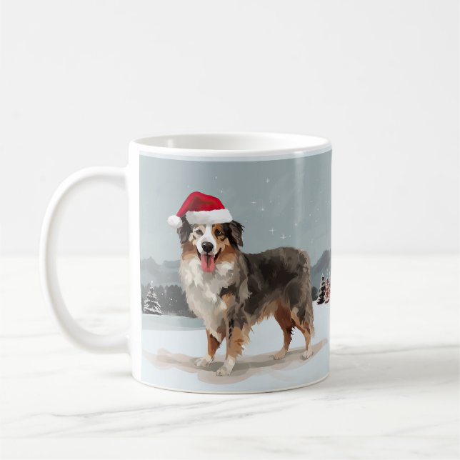 Mug Chien berger australien en Noël de neige (Gauche)