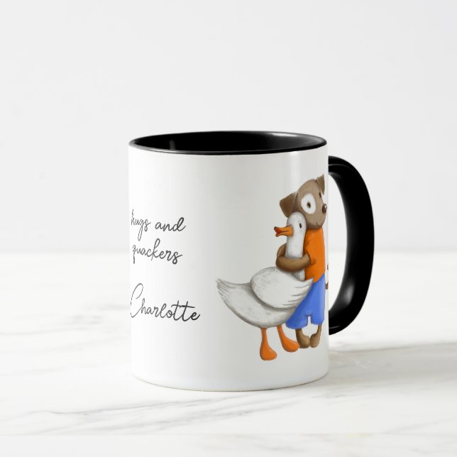 Mug Chien Canard Funny Love Script Nom personnalisé (Devant droit)