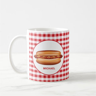 Mug Chien Chaud Sur Gingham Rouge Avec Texte Personnal