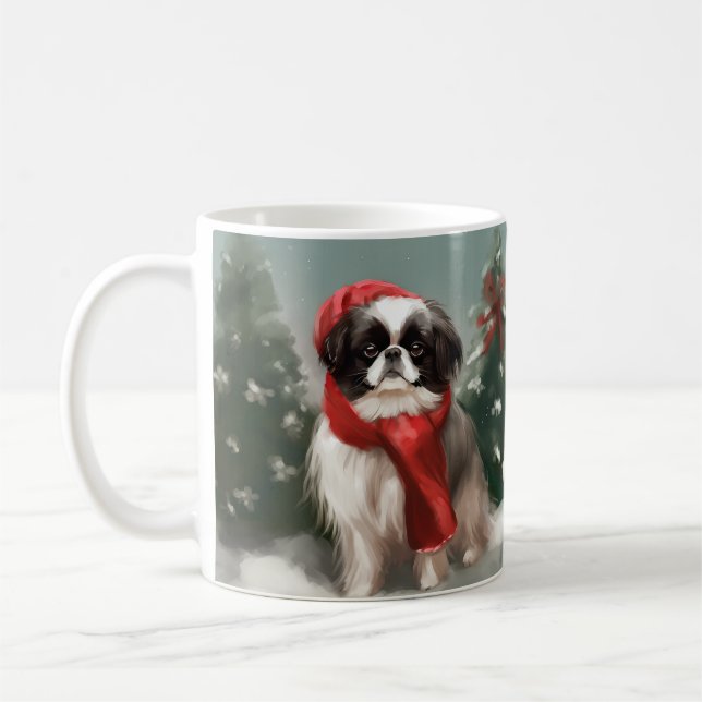 Mug Chien chinois japonais à Noël de neige (Gauche)