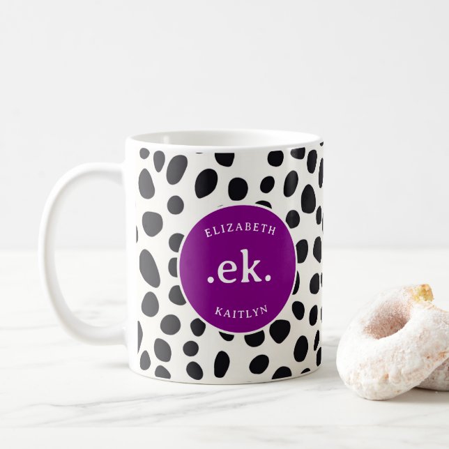 Mug Chien dalmate Abstrait Motif violet Monogramme (Avec donut)
