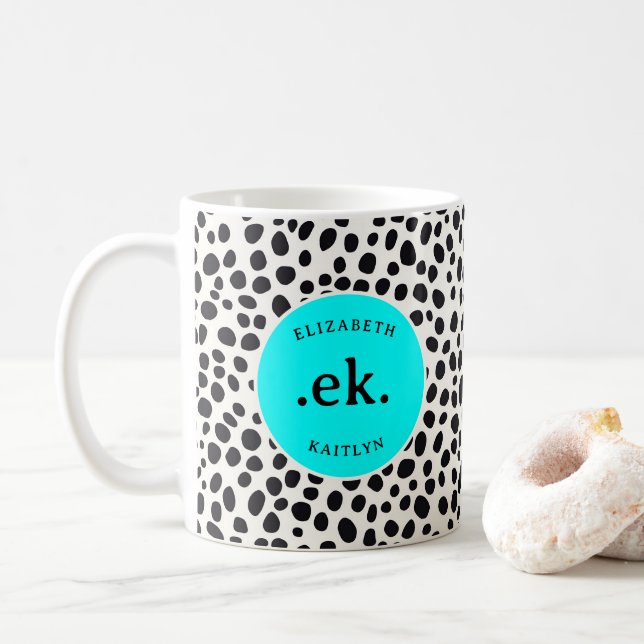 Mug Chien dalmate Motif Abstrait Aqua Blue Monogramme (Avec donut)