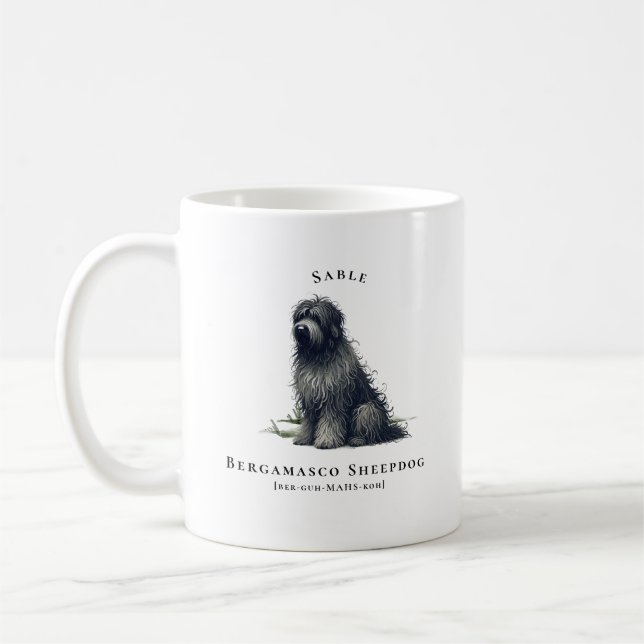 Mug Chien d'aquarelle Bergamasco Sheepdog | Monogramme (Gauche)