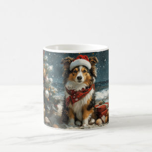 Mug Chien de Berger des Shetland Noël Vintage Plage
