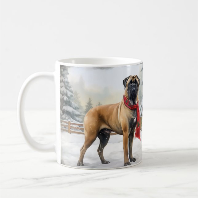 Mug Chien de Bullmastiff à Noël de neige (Gauche)