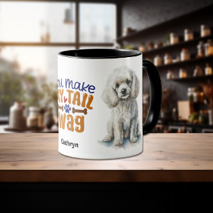 Mug Chien de caniche blanc, tu fais mon sac de queue