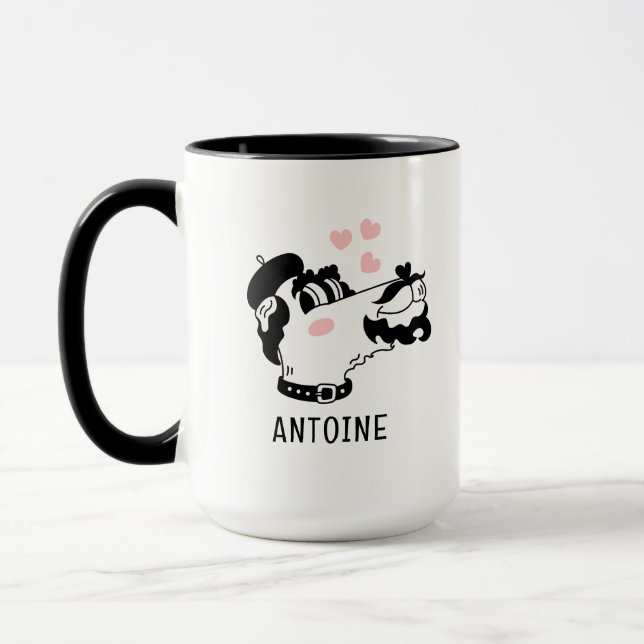 Mug Chien de caniche français portant un Beret Nom per (Gauche)