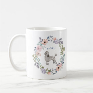 Mug Chien de caniche   gris floral de jolie aquarelle