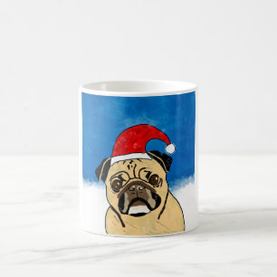 Mug Chien de carlin dans neige Noël Aquarelle Art Port