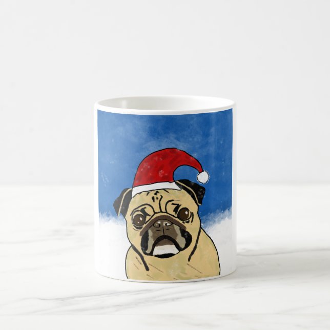 Mug Chien de carlin dans neige Noël Aquarelle Art Port (Centre)