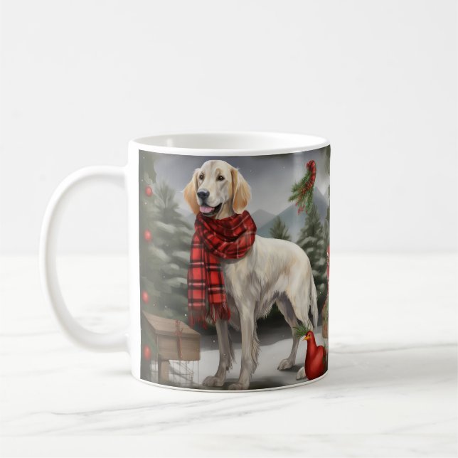 Mug Chien de coin anglais en Noël de neige (Gauche)