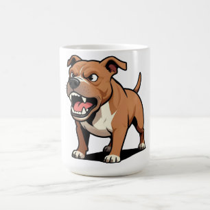 Mug Chien de dessin animé Pitbull en colère Brun Grogn