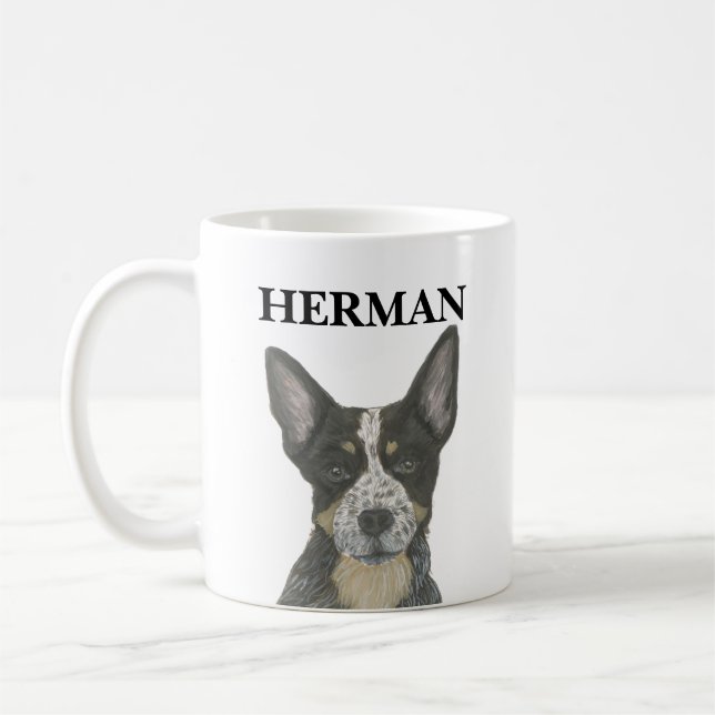 Mug Chien de poche Heeler bleu personnalisé (Gauche)