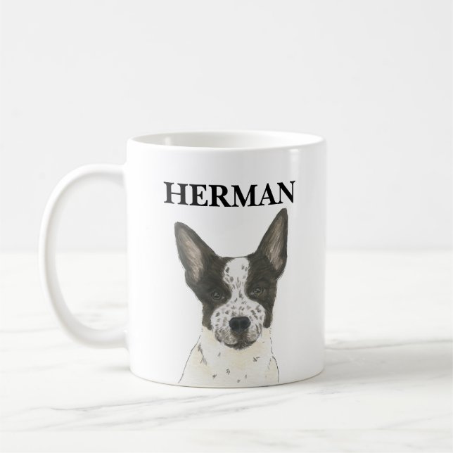 Mug Chien de poche Heeler noir et blanc personnalisé (Gauche)