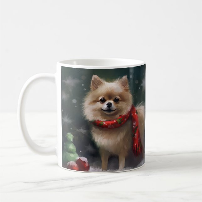 Mug Chien de Poméranie en Noël de neige (Gauche)