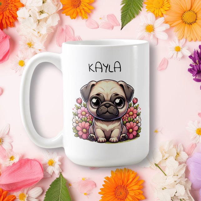 Mug Chien de pug mignon personnalisé (Créateur téléchargé)
