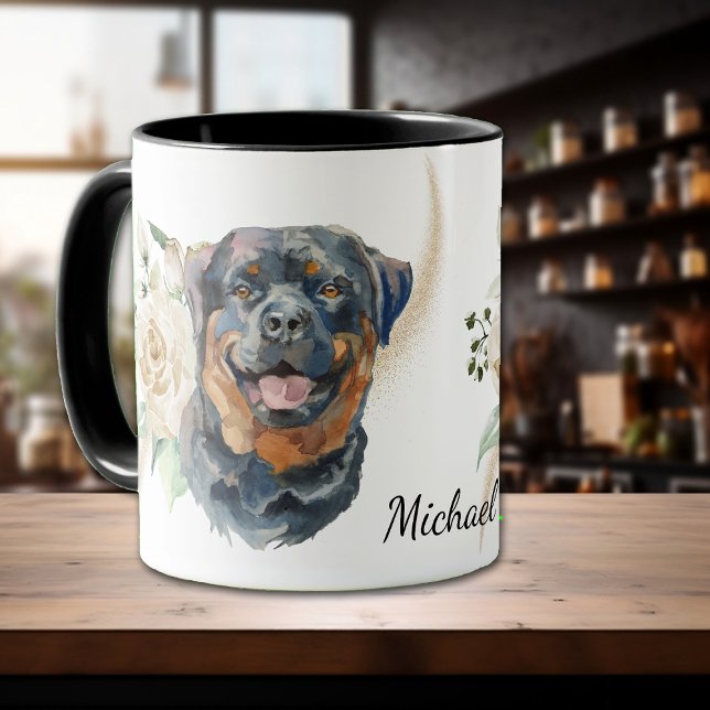 Mug Chien de Roquet de Rose blanche (Créateur téléchargé)