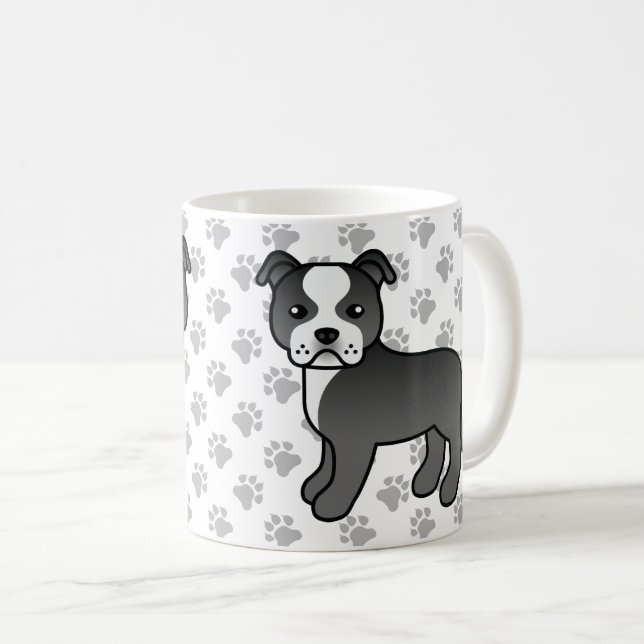 Mug Chien de Terrier Noir Et Blanc Du Staffordshire (Devant droit)