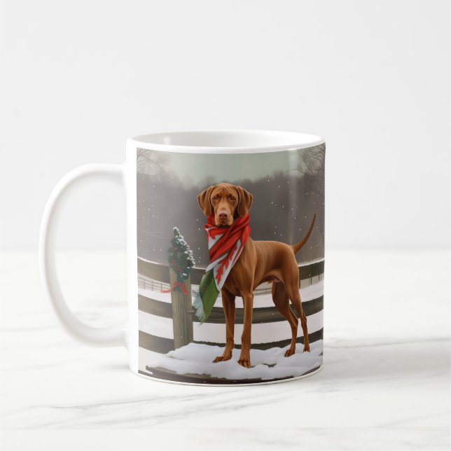 Mug Chien de Vizsla à Noël de neige (Gauche)