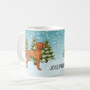 Mug Chien de Vizsla hongrois forêt enneigée d'hiver et