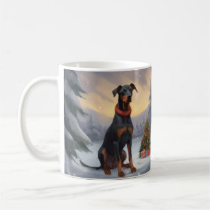 Mug Chien Doberman pendant Noël de neige