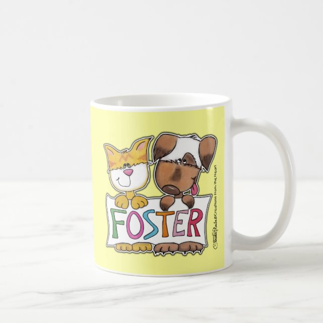 Mug Chien et chat tiennent une bannière FOSTER (Droite)