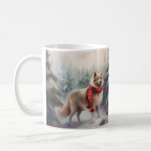Mug Chien finnois de Laponie dans un Noël enneigé