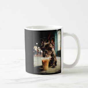 Mug Chien français bouledogue drôle buvant du café gla