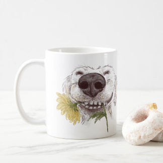 Mug ​ chien heureux ​ avec un chrysanthème jaune dans 