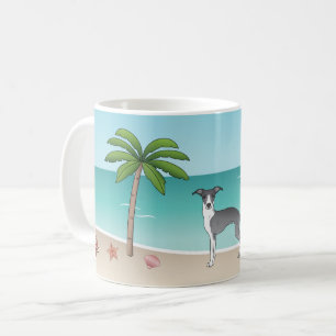Mug Chien Iggy Bleu Et Blanc Sur Une Plage Tropicale D