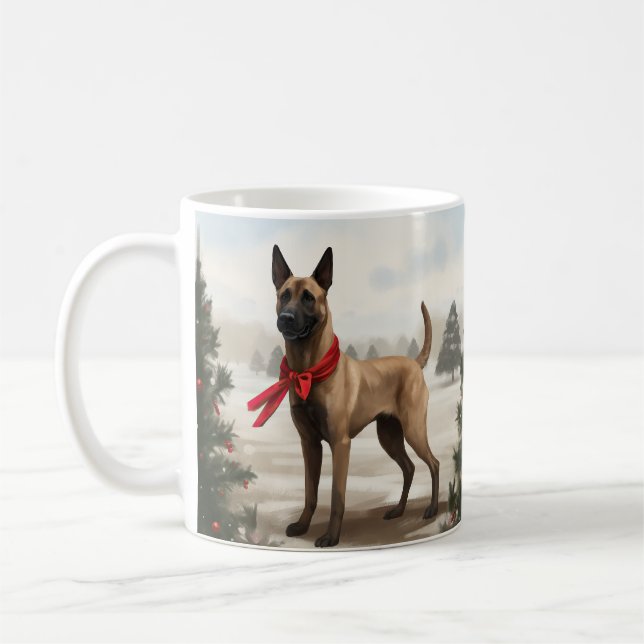 Mug Chien malinois belge à Noël de neige (Gauche)