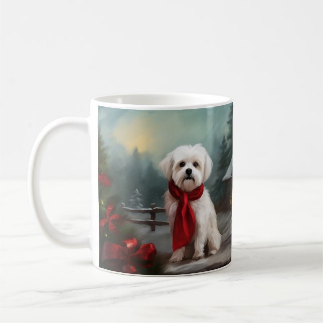 Mug Chien maltais à Noël de neige (Gauche)