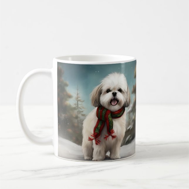 Mug Chien Malti Tzu à Noël de neige (Gauche)
