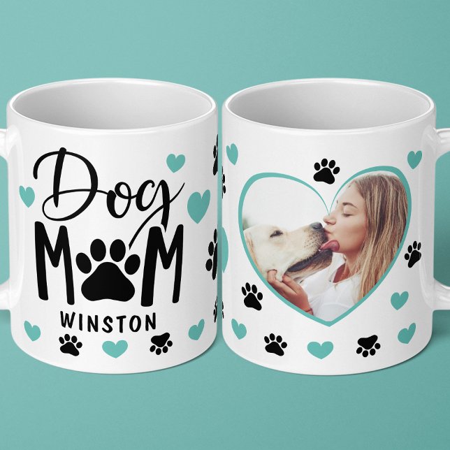 Mug Chien Maman Pince Coeur Turquoise Photo personnali (Créateur téléchargé)
