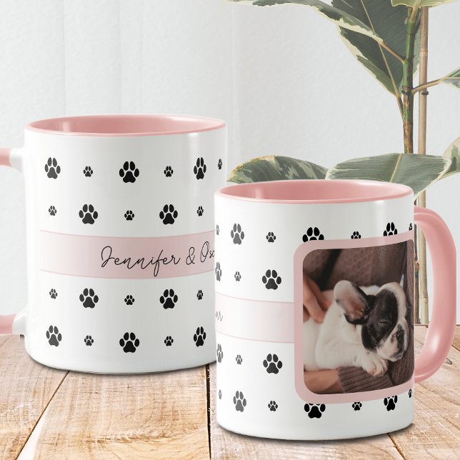 Mug Chien Paw Blush Pink Photo personnalisée et texte (Créateur téléchargé)
