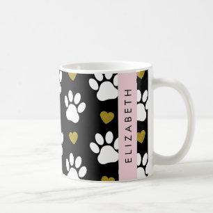 Mug Chien Paws, White Paws, Gold Hearts, Votre Nom