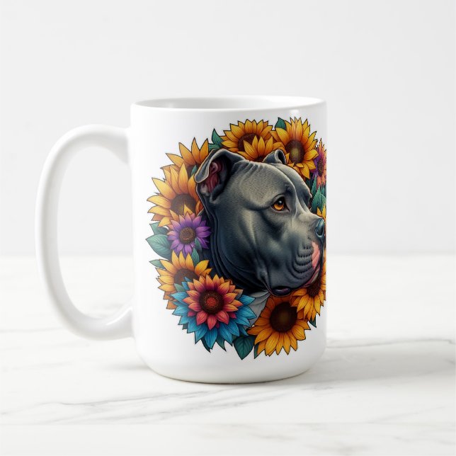Mug Chien Pitbull entouré de tournesols vibrants (Gauche)