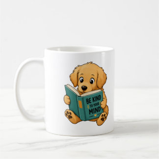 Mug Chien Retriever Doré Mignon Lisant un Livre
