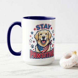 Mug Chien Retriever doré patriotique "Restez Pawsitif"