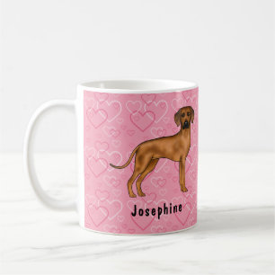 Mug Chien Rhodesian Ridgeback sur des cœurs roses avec