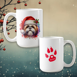 Mug Chien Shih Tzu en chapeau de Père Noël personnalis