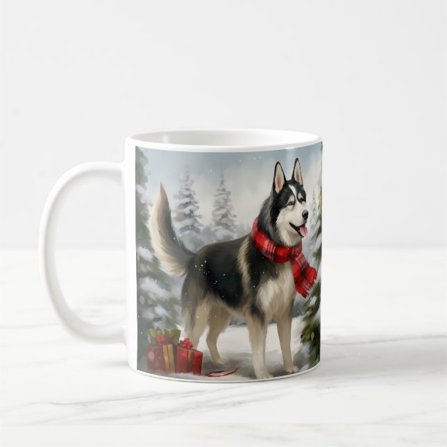 Mug Chien sibérien Husky à Noël de neige (Gauche)