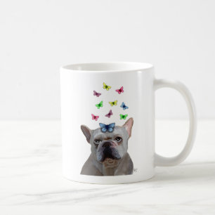 Mug Chien-taureaux et papillons français blancs