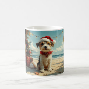 Mug Chien Wire Fox Terrier Noël Vintage Plage
