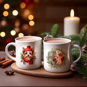 Mug Chien Yorkie de Noël à l'aquarelle 