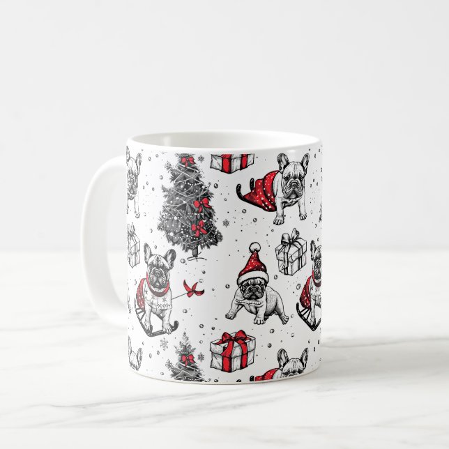Mug Chiens de Noël dans le dessin de style livre d'art (Devant gauche)