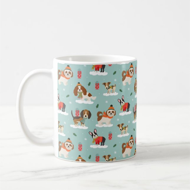 Mug Chiens de Noël en Motif d'Écharpes douillettes (Gauche)