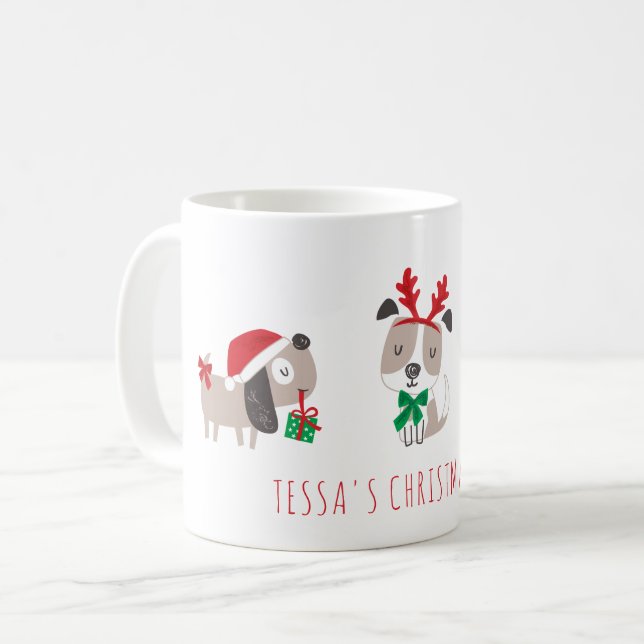 Mug Chiens de noël mignons en blanc (Devant gauche)